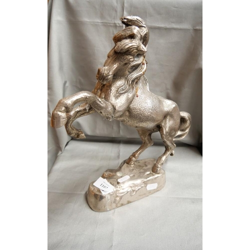 1107 - Plated Metal Horse Ornament, approx 22cm tall.