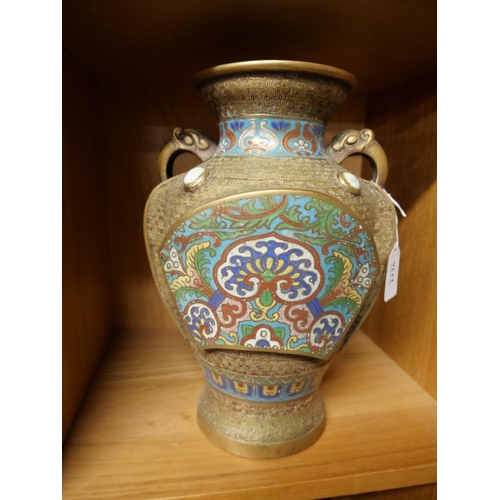 1136 - Single Chinese Brass Cloisonne Vase, approx 30cm tall.