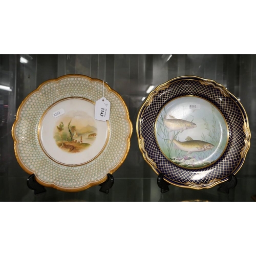 1145 - Modern Spode Fish Decorated Cabinet Plate & Landscape Painted Plate.