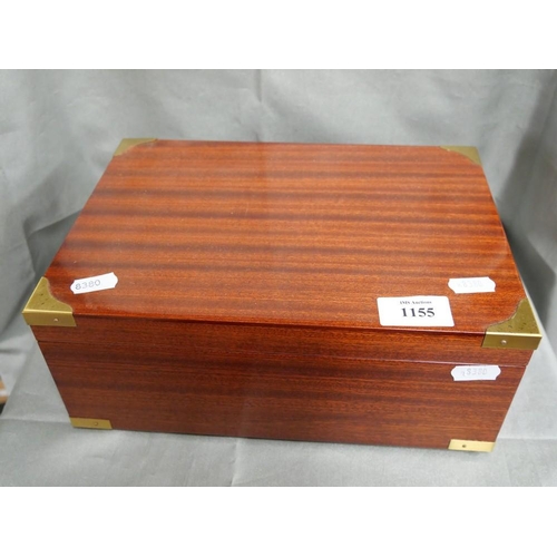 1155 - Brass Mounted Mahogany Cigar Humidor, approx 27.5cm across.