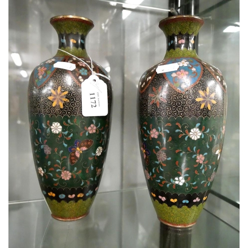 1172 - Pair of Oriental Cloisonne Vases, approx 25cm tall.