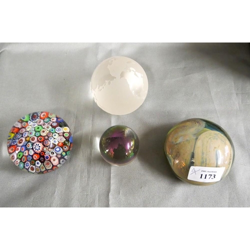 1173 - Four Assorted Glass Paperweights.