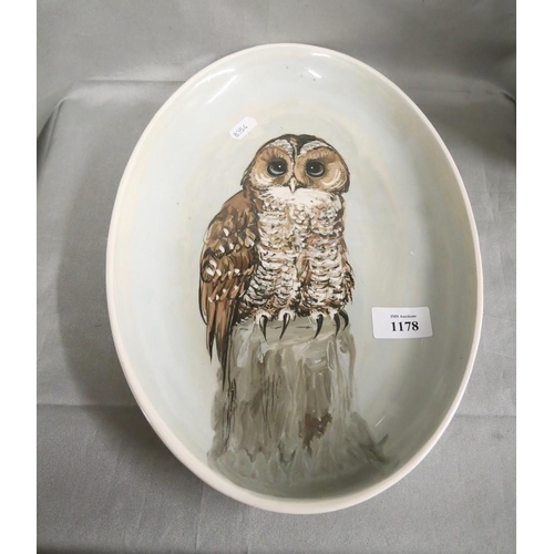 1178 - Owl Painted Oval Platter by Stuart Bass.