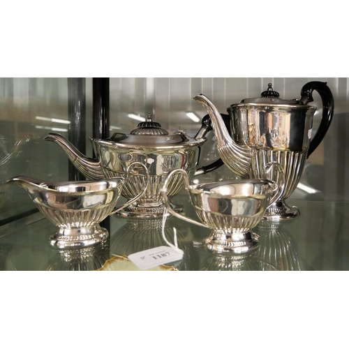 1187 - Silverplated Semi-fluted Four Piece Tea Service.