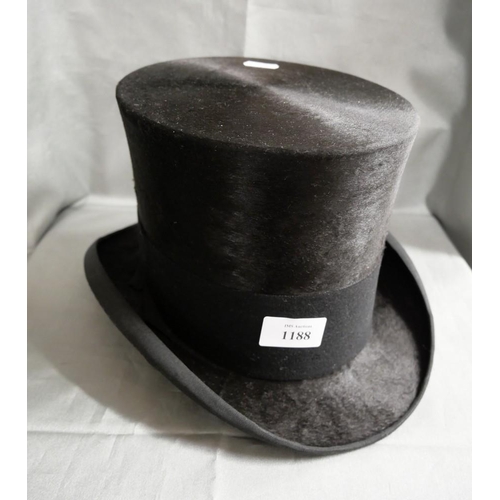 1188 - Vintage Black Silk Gents Top Hat (size medium) - internal measurements 20cm front to back and 16cm s... 