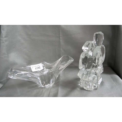 1192 - Baccarat Glass Natural Formed Ornamental Bowl & German Glass Figure by Westerberg.