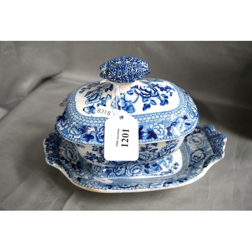 1201 - 19th Century Antique B & W Sauce Tureen on Stand.