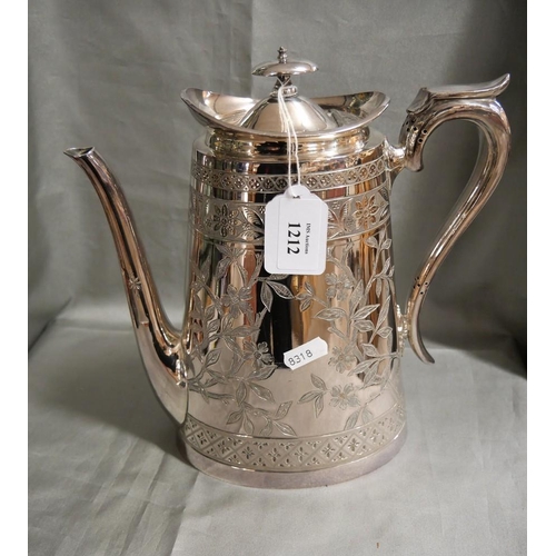 1212 - Large Silverplated Foliate Engraved Coffee Pot by Walker & Hall.