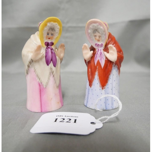 1221 - Pair of Worcester Porcelain Candle Snuffers - only one piece with Worcester backstamp.