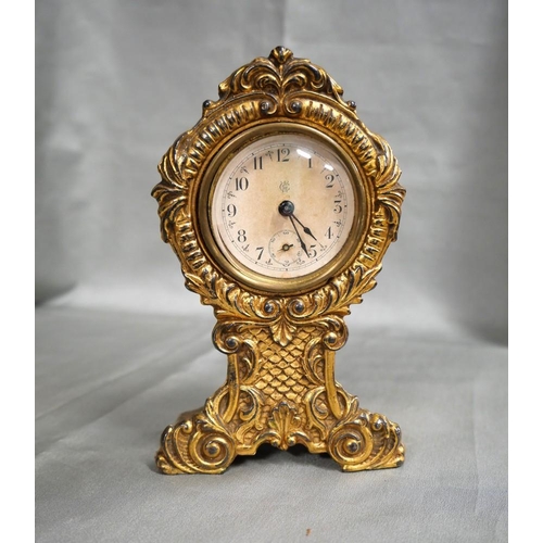 1227 - Small Gilt Metal Balloon Mantel Clock, approx 14cm tall.