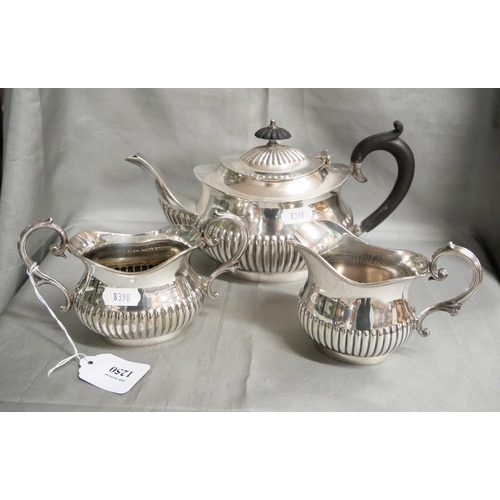 1250 - Vintage Three Piece Silverplated Semi-fluted Tea Service.