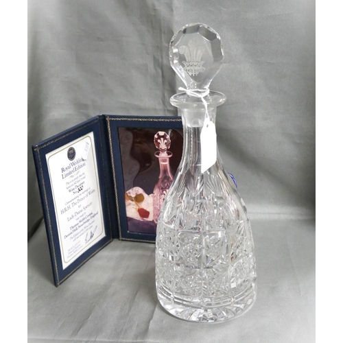 1252 - Vintage Thomas Webb Crystal Decanter & Stopper 300/1000 - to commemorate the Royal Wedding of Charle... 