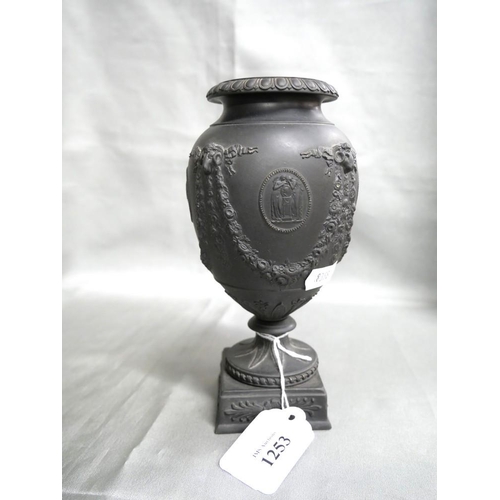 1253 - Wedgwood Black Basalt Vase, approx 18cm tall.