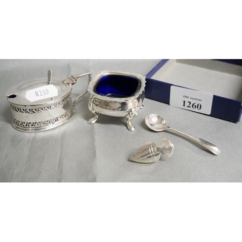 1260 - Two EP Condiments & White Metal Napkin Clip.