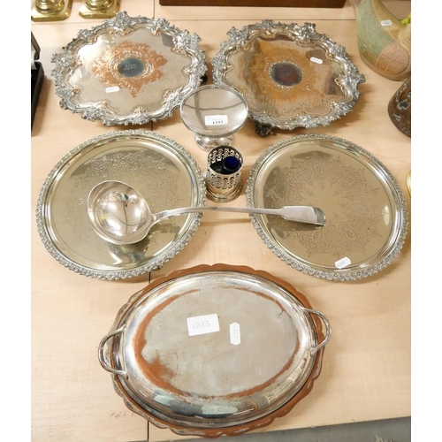 1293 - Silverplated Trays, Ladle, Serving Dishes etc.