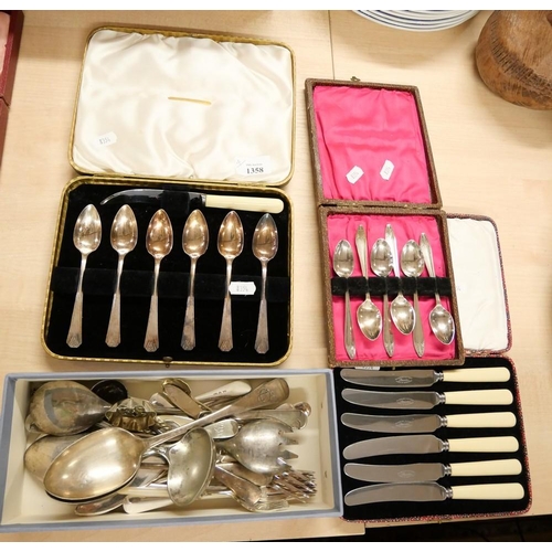 1358 - Three Cased Cutlery Sets & Box of Loose EPNS Flatware.