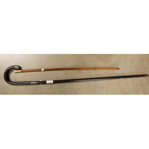 1380 - Silver Mounted Ebonised Walking Stick & Glasgow University Swagger Stick.