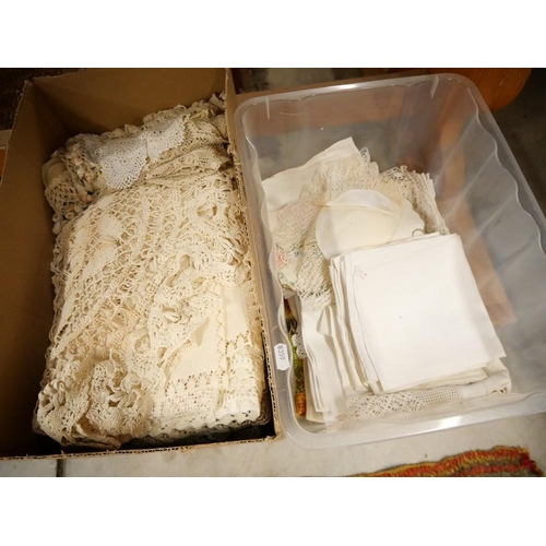 1389 - Two Boxes - Linen, Crochet Table Cloths etc.