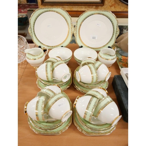 1412 - Stanley Green & Gilt Bone China Tea Set.