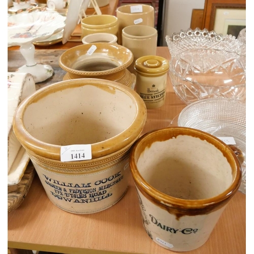 1414 - Eight Pottery Storage Jars - Including a printed example 