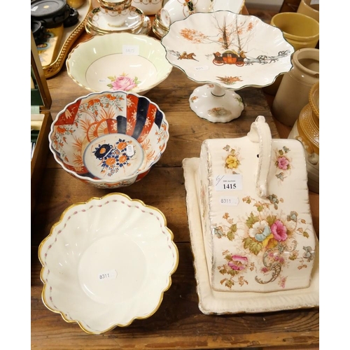 1415 - Cheese Dish & Cover, Royal Doulton Mail Coach Comport & Imari Bowl.