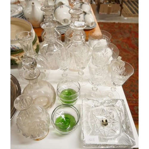 1428 - Collection of Glass Decanters, Drinking Glasses, Ashtray etc.