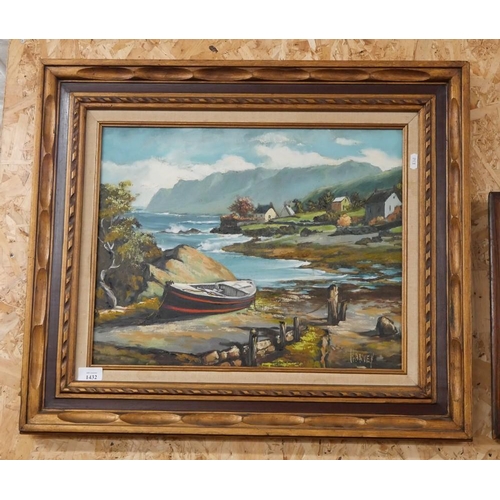 1432 - Framed Oil Painting - Rocky Shoreline Signed Harvey, approx  49 x 39cm.