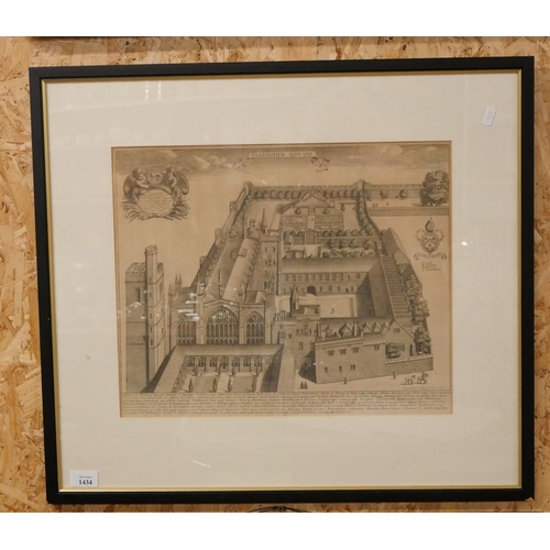 1434 - Framed Architectural Study of New College, approx 44 x 35cm.