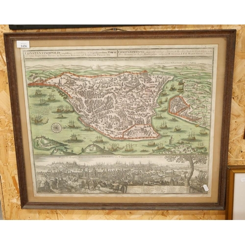 1436 - 18th Century Antique Framed Map of Constantinople by Matthaus Seutter, approx 59 x 51cm.