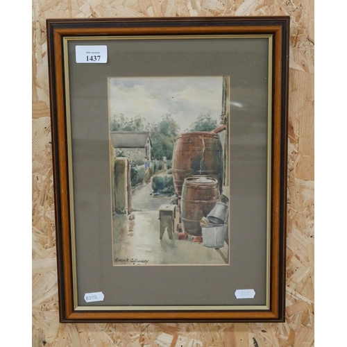 1437 - Framed Watercolour by Everett Galloway, approx 24 x 14cm.