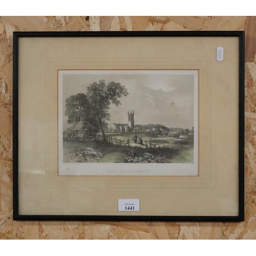 1441 - Vintage Coloured Engraving Errol Church & Manse, approx 25 x 19cm.