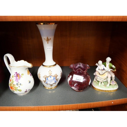 1462 - Glass Vase, Figure Group, Mary Gregory Style Bowl & Jug.