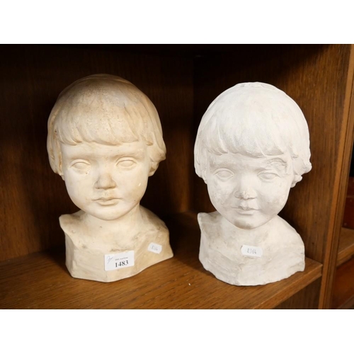 1483 - Two Composite Busts of Children, larger example approx 26cm tall.