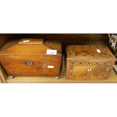 1490 - Antique Mahogany & Tunbridge Inlaid Tea Caddies.