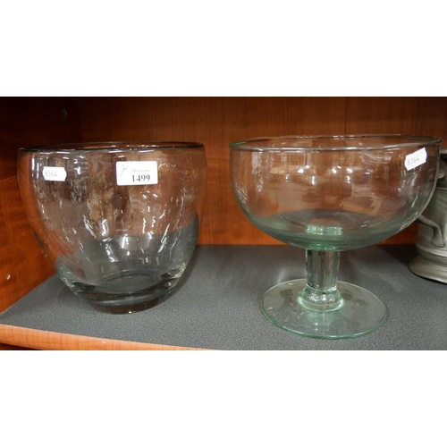 1499 - Large Blown Glass Bowl with Polished Pontil, & Footed Bowl.