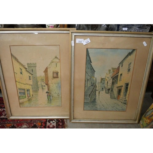 1504 - Pair of Framed Prints, Street Scenes by S E Hall, approx 28 x 38cm.