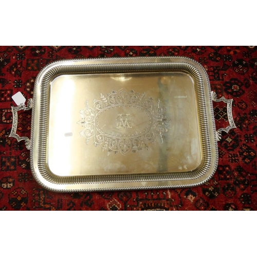 1517 - Large Silverplated Tea Tray with Gadrooned Edge, approx 88cm across handles.