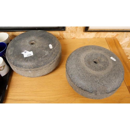 1520 - Two Antique Granite Curling Stones with Loose Handles.