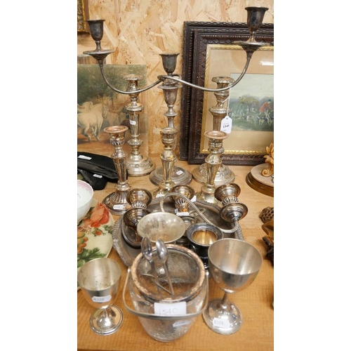 1540 - Silverplated Candlesticks, Bowls, Ice Bucket etc.