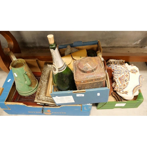 1546 - Three Boxes  - Picture Frames, Cartridge Pouch, Biscuit Tin etc.