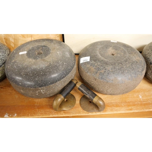 1554 - Two Granite Curling Stones with Loose Handles.