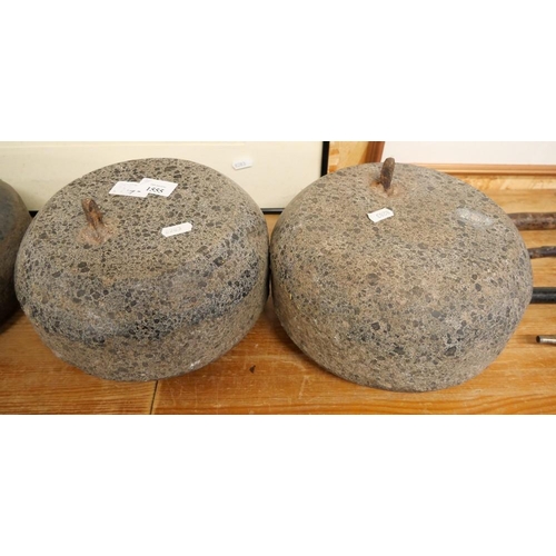 1555 - Two Antique Granite Curling Stones - no handles.