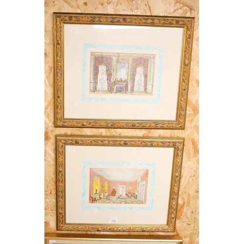 1556 - Pair of Framed Prints, Interior Scenes, approx 23 x 16cm.