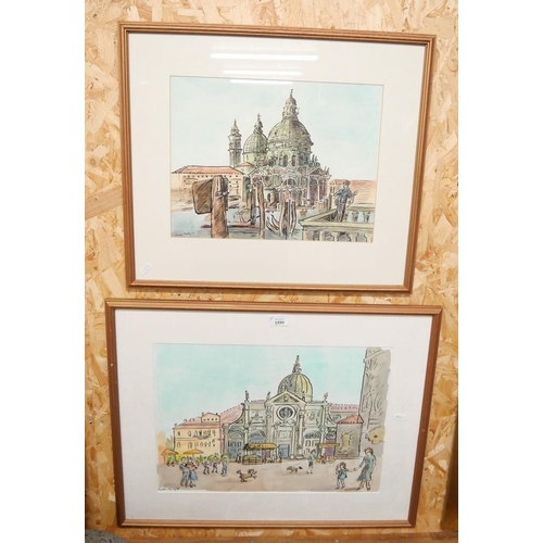 1559 - Two Framed Ink & Wash Drawings - Italian Churches, Largest approx 47 x 33cm.