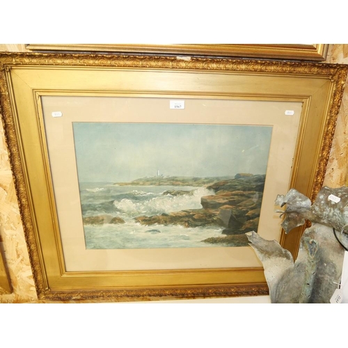 1567 - Large Vintage Framed Print - Rocky Shoreline, approx 55 x 39cm.