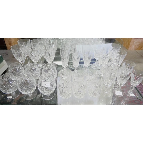 2037 - Shelf of Crystal Glasses - Wine Glasses, Brandy Glasses, Whisky Tumblers etc.