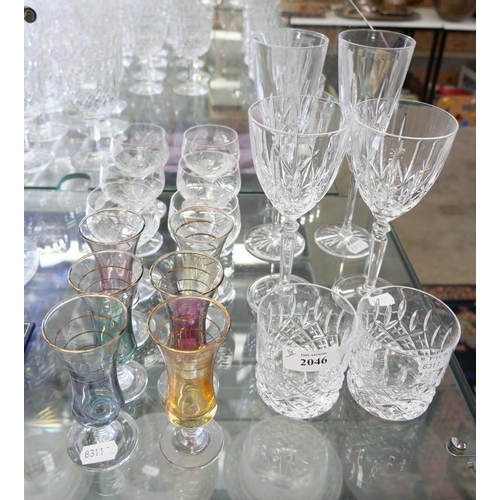 2046 - Six Vintage Tinted Liqueur Glasses & Other Glassware.