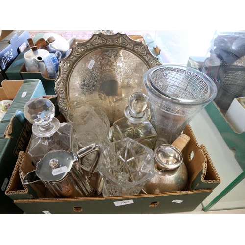 2053 - Box - Crystal Decanters, EPNS Tray, Coffee Pot etc.