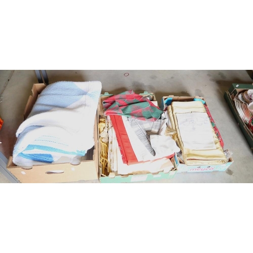 2055 - Three Boxes - Assorted Curtains, Table Cloths, Throws etc.