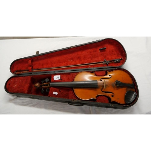 2072 - Violin & Bow in Case - label reads 